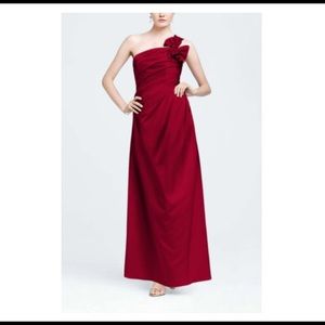 One Shoulder Satin Ball Gown Fan Detail - F14430